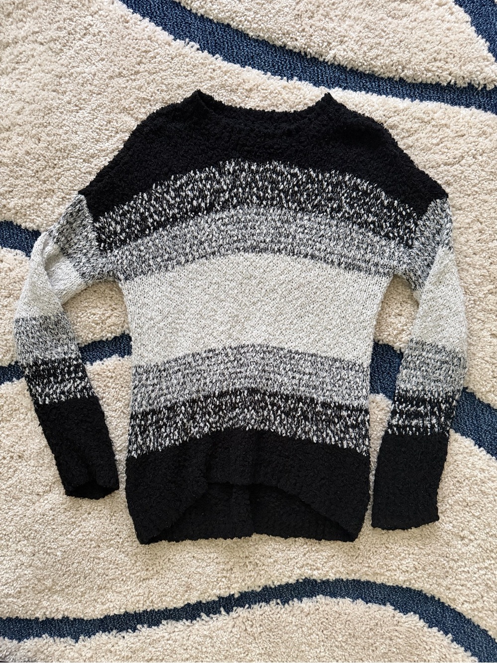 SO Women's Striped Crewneck Sweater - Black, Gray, Cream